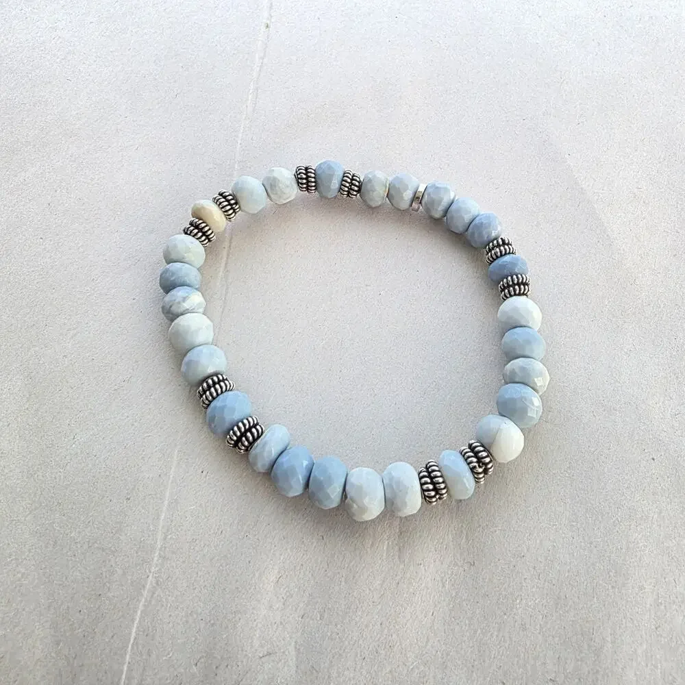 UTC HSN signed Silver 925‎ Blue Opal Stone Stretch Beaded Bracelet 7